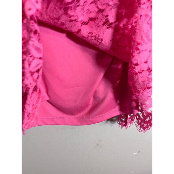 Isaac Mizrahi Top Women L Pink Floral Lace Feminine Ballerina Coquette Fringe - Picture 6 of 11